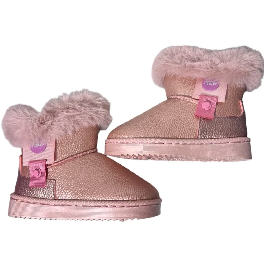 Apawwa Toddler Girls Rose Gold Faux Fur Winter Boots Size 26 (US-Toddler 10)